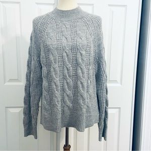 J. Crew Gray Cowl Neck Cable Knit Sweater